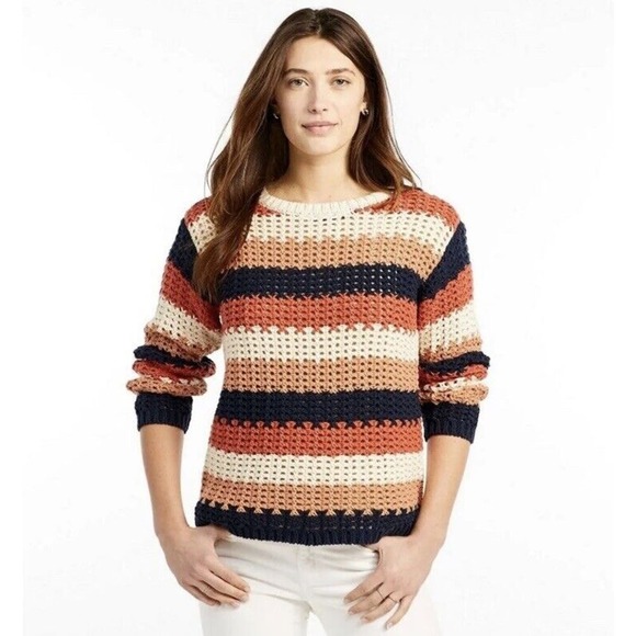 L.L. Bean Signature Bailey Island Cotton Fisherman Sweater Cream Crochet Lady XS - Picture 6 of 8